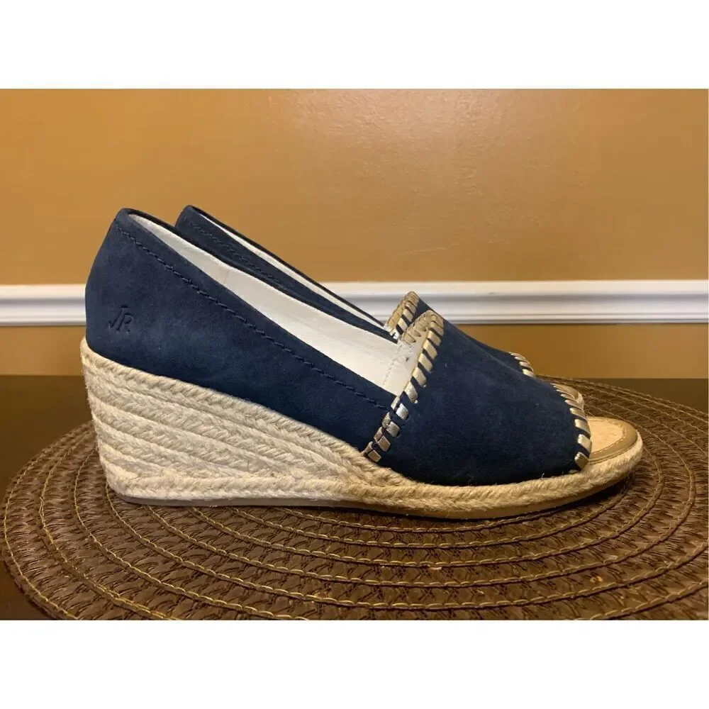 Jack Rogers Palmer Espadrille Shoes Wedge Heel Midnight Blue Suede Sz 7